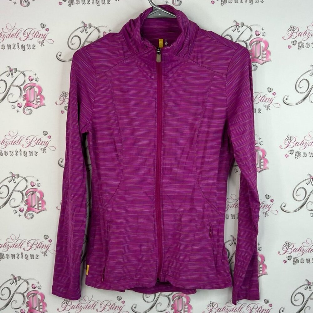 Lole sweater jacket striped zip up collared pink Purple Jacket zipper stretchy